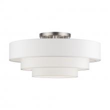  50309-91 - 5 LT Brushed Nickel Extra Large Semi-Flush with Hand Crafted Off-White Color Fabric Hardback Shades