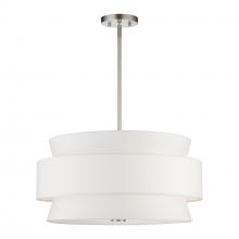  60025-91 - 5 Light Brushed Nickel Pendant Chandelier with Hand Crafted Off-White Fabric Hardback Shades