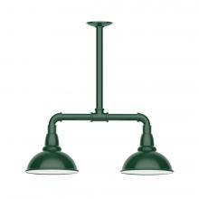  MSB105-42-T30-L10 - 8" Cafe shade, 2-light LED Stem Hung Pendant, Forest Green