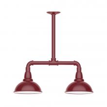  MSB105-55-T36-L10 - 8" Cafe shade, 2-light LED Stem Hung Pendant, Barn Red