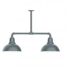  MSD106-40-W12-L12 - 12" Cafe shade, 2-light LED Stem Hung Pendant with wire grill, Slate Gray