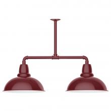  MSD108-55-W16-L13 - 16" Cafe shade, 2-light LED Stem Hung Pendant with wire grill, Barn Red