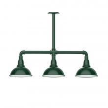  MSK105-42-W08-L10 - 8" Cafe shade, 3-light LED Stem Hung Pendant with wire grill, Forest Green