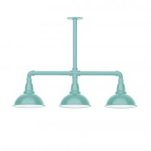  MSK105-48-T24-L10 - 8" Cafe shade, 3-light LED Stem Hung Pendant, Sea Green