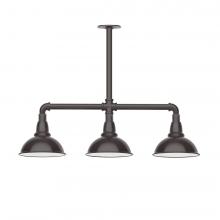  MSK105-51-W08-L10 - 8" Cafe shade, 3-light LED Stem Hung Pendant with wire grill, Architectural Bronze