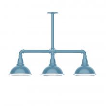  MSK105-54-T30-L10 - 8" Cafe shade, 3-light LED Stem Hung Pendant, Light Blue