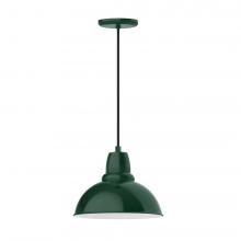  PEB106-42-W12-L12 - 12" Cafe shade, LED Pendant with black cord and canopy, wire grill, Forest Green