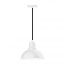  PEB106-44-W12-L12 - 12" Cafe shade, LED Pendant with black cord and canopy, wire grill, White