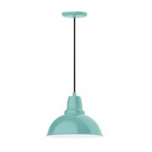  PEB106-48-W12-L12 - 12" Cafe shade, LED Pendant with black cord and canopy, wire grill, Sea Green