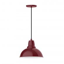  PEB106-55-W12-L12 - 12" Cafe shade, LED Pendant with black cord and canopy, wire grill, Barn Red