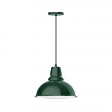  PEB107-42-W14-L13 - 14" Cafe shade, LED Pendant with black cord and canopy, wire grill, Forest Green