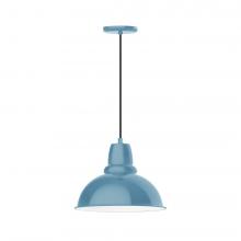  PEB107-54-W14-L13 - 14" Cafe shade, LED Pendant with black cord and canopy, wire grill, Light Blue