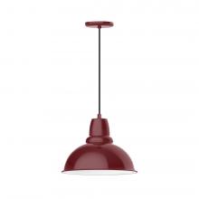  PEB107-55-W14-L13 - 14" Cafe shade, LED Pendant with black cord and canopy, wire grill, Barn Red