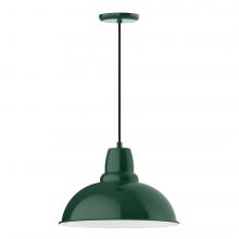  PEB108-42-C04-L13 - 16" Cafe shade, LED Pendant with black and white houndstooth fabric cord and canopy, Forest Gree