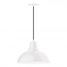  PEB108-44-W16-L13 - 16" Cafe shade, LED Pendant with black cord and canopy, wire grill, White