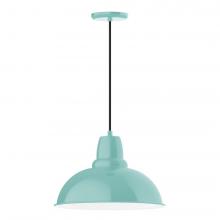  PEB108-48-W16-L13 - 16" Cafe shade, LED Pendant with black cord and canopy, wire grill, Sea Green