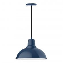  PEB108-50-W16-L13 - 16" Cafe shade, LED Pendant with black cord and canopy, wire grill, Navy