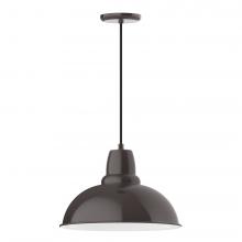  PEB108-51-W16-L13 - 16" Cafe shade, LED Pendant with black cord and canopy, wire grill, Architectural Bronze