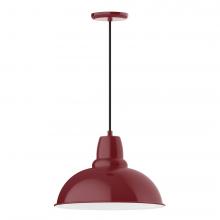  PEB108-55-W16-L13 - 16" Cafe shade, LED Pendant with black cord and canopy, wire grill, Barn Red