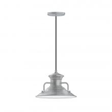  PEB142-49-C27-L12 - 12" Homestead shade, LED Pendant with neutral argyle fabric cord and canopy, Painted Galvanized