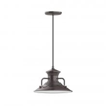  PEB142-51-C27-L12 - 12" Homestead shade, LED Pendant with neutral argyle fabric cord and canopy, Architectural Bronz