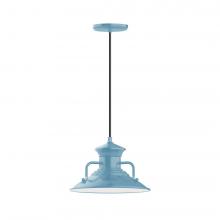  PEB142-54-C27-L12 - 12" Homestead shade, LED Pendant with neutral argyle fabric cord and canopy, Light Blue