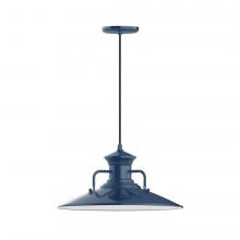  PEB143-50-C27-L13 - 18" Homestead shade, LED Pendant with neutral argyle fabric cord and canopy, Navy