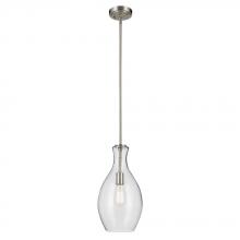  42047NICS - Everly 17.75" 1-Light Bell Pendant with Clear Seeded Glass in Brushed Nickel