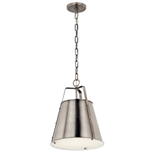 Kichler 52710CLP - Etcher 13 Inch 1 Light Pendant with Etched Painted White Glass Diffuser in Classic Pewter