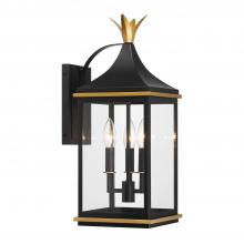  SIM-801-MK-TG - Simpson 3 Light Matte Black + Textured Gold Outdoor Sconce