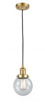  201C-SG-G204-6-LED - Beacon - 1 Light - 6 inch - Satin Gold - Cord hung - Mini Pendant