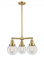  207-SG-G202-6-LED - Beacon - 3 Light - 19 inch - Satin Gold - Stem Hung - Chandelier