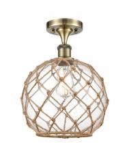  516-1C-AB-G122-10RB-LED - Farmhouse Rope - 1 Light - 10 inch - Antique Brass - Semi-Flush Mount