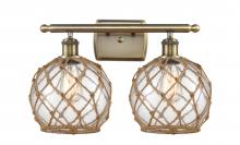  516-2W-AB-G122-8RB-LED - Farmhouse Rope - 2 Light - 18 inch - Antique Brass - Bath Vanity Light