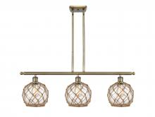  516-3I-AB-G122-8RB-LED - Farmhouse Rope - 3 Light - 36 inch - Antique Brass - Cord hung - Island Light