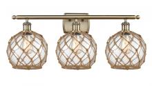  516-3W-AB-G122-8RB-LED - Farmhouse Rope - 3 Light - 28 inch - Antique Brass - Bath Vanity Light