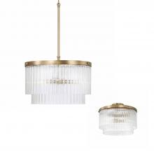  356231AD - 3-Light Dual Mount Pendant in Aged Brass with Clear Beveled Fluted Glass