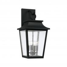  953341BK - 4-Light Outdoor Tapered Wall Lantern in Black with Ripple Glass