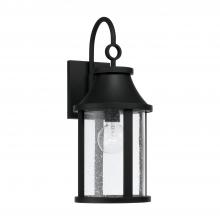  953611BK - 1-Light Outdoor Cylindrical Wall Lantern in Black with Seeded Glass