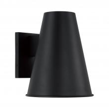  955112BK - 1-Light Outdoor Night Sky Friendly Cone Wall Lantern in Black with Painted White Interior