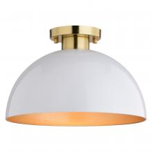  C0305 - Devon 13-in. Semi Flush Glossy White and Satin Brass