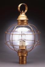  2853-DB-LT3-CLR - Caged Round Post Dark Brass 3 Candelabra Sockets Clear Glass