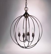  CH904-AC-LT4 - Hanging Circle Chandelier Antique Copper 4 Candelabra Sockets